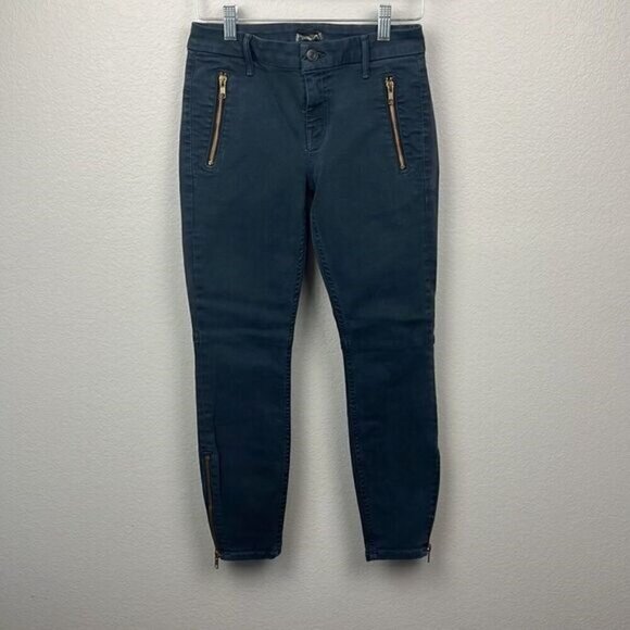 Mother Muse Twill Pants Midnight Blue Zip Pockets Skinny Leg Crop Denim Jeans 24 - Picture 1 of 12